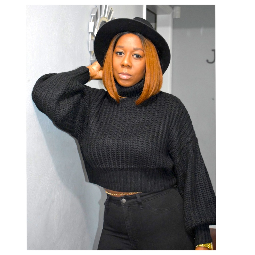 Black Cropped Turtleneck Sweater